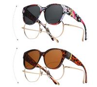 VgxRolq 2 Pack Sunglasses Over Normal Glasses, Sunglasses for Glasses Wearers, Floral Pattern and Grey Lenses, Tortoiseshell Pattern and Brown Lenses, Men and Women