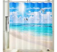 Vgzsyomqib 3D Tropical Beach View Shower Curtain Wet Room Waterproof Anti Mould Proof Resistant Fabric Extra Wide 240x200cm Drop Blue Ocean Turquoise Sea Scene Bathroom Curtains Set with Hooks