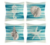 Vgzsyomqib Blue Ocean Cushion Covers 45 x 45 cm Square Soft Sea Starfish Seahorse Pillowcases 18x18 Inches Linen Decorative Seaside Throw Pillow Covers for Home Sofa Outdoor Set of 4