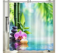 Vgzsyomqib Extra Long Shower Curtain for Wet Room Bath 180x200cm Drop Waterproof Anti Mould Proof Resistant Fabric Zen Stones Bamboo Bathroom Shower Curtains Washable with Hooks, Green Blue