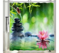 Vgzsyomqib Extra Long Shower Curtain for Wet Room Bath 200x200cm Drop Waterproof Anti Mould Proof Resistant Fabric Zen Stones Bamboo Bathroom Shower Curtains Washable with Hooks, Green