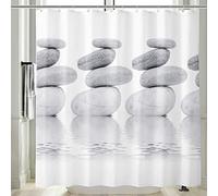 Vgzsyomqib Extra Wide Shower Curtain for Wet Room Bath 240x200cm Drop Waterproof Anti Mould Proof Resistant Fabric Zen Stones Pebble Bathroom Shower Curtains Washable with Hooks, Grey White