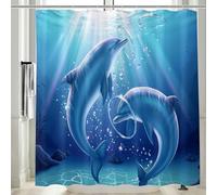 Vgzsyomqib Extra Wide Shower Curtain Wet Room Bath 240x200 cm Waterproof Anti Mould Proof Resistant Ocean Underwater Dolphin Bathroom Shower Curtains Washable Fabric with Hooks, Blue 06