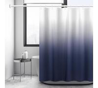 Vgzsyomqib Gradient Shower Curtain Wet Room Waterproof Anti Mould Proof Fabric Extra Long 200 x 200cm Drop Quick Dry White Navy Blue Ombre Bathroom Curtains with Hooks