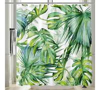 Vgzsyomqib Green Leaves Shower Curtain Wet Room Waterproof Anti Mould Proof Fabric Extra Long 200 x 200cm Drop Quick Dry Jungle Print Tropical Palm Leaf Bathroom Curtains with Hooks