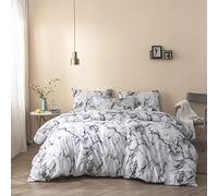 Vgzsyomqib Marble 3D Printed Duvet Cover Sets Double Size Soft Brushed Microfibre Reversible Textured Patterned Bed Quilt Covers with Pillowcases Luxury Bedding Set Zipper Closure White Black Grey