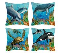 Vgzsyomqib Seaside Theme Cushion Covers Soft 18x18 Inches (45x45 cm) Ocean Sea Life Pillow Cases (No Insert) Decorative Square Sofa Throw Pillow Cover Home Garden Outdoor Set of 4 Colourful