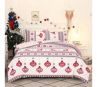 Vgzsyomqib Xmas Santa Double Size Duvet Cover Sets Soft Brushed Microfibre Christmas Bed Quilt Duvet Covers Set with Zipper Closure Hotel Quality Check Bedding Set for Kids Adult Red White