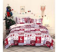 Vgzsyomqib Xmas Santa Super King Size Duvet Cover Sets Soft Brushed Microfibre Christmas Bed Quilt Duvet Covers Set with Zipper Closure Hotel Quality Check Bedding Set for Adult Red Grey