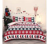 Vgzsyomqib Xmas Santa Super King Size Duvet Cover Sets Soft Brushed Microfibre Christmas Bed Quilt Duvet Covers Set with Zipper Closure Hotel Quality Check Bedding Set for Kids Adult Red Green