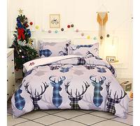 Vgzsyomqib Xmas Santa Super King Size Duvet Cover Sets Soft Brushed Microfibre Christmas Bed Quilt Duvet Covers Set with Zipper Closure Hotel Quality Check Bedding Set for Kids Adult Grey Blue