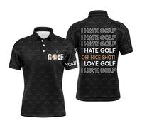 vhasport Humorous Men's Golf Polo Shirts - I Hate Golf, Nice Shot - Custom Black Pattern - Golf Enthusiast's Favorite N5436