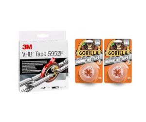 VHB 3M 5952 Adhesive Tape Simple Permanent Bonding with Double Coated Tape, Filmic Liner, 19 mm x 3 m, Black, 1 x Roll of Tape & Gorilla 3044105 Double Sided Mounting Tape Clear 1.5m (2 Pack)