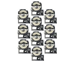 vhbw 10x Label Tape Compatible with Epson LabelWorks LW-700, LW-1000P, LW-600P, LW-500, LW-400 Label Printer 8m x 12 mm, Black on White