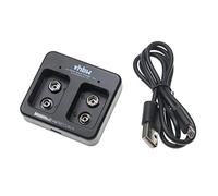 vhbw 2-Slot Battery Charger for Rechargeable Ni-Cd, NiMH, Li-Ion Batteries (9V block batteries) - Micro-USB Charger