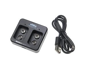 vhbw 2-Slot Battery Charger for Rechargeable Ni-Cd, NiMH, Li-Ion Batteries (9V block batteries) - Micro-USB Charger