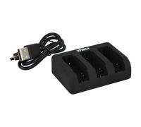 vhbw 3-Slot Micro-USB Charger compatible with GoPro 601-00724-00A, ABPAK-001 Camera Battery + Micro-USB Cable, Charging Indicator