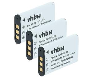 vhbw 3 x CAMERA BATTERY SET 450mAh for Sanyo VPC-E10, VPC-E875 as DB-L70.