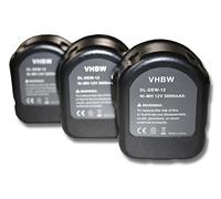 vhbw 3X Battery Compatible with Dewalt DC540K, DC540, DC528 Flash Light, 2898K, 2898B, 2872KQ, 2872K-2 Tool (3000mAh, NiMH, 12V)