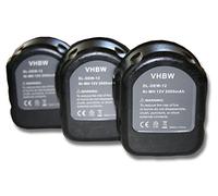 vhbw 3x Battery compatible with Würth BS12A Power, SP12V (151946-13) Power Tools (2000 mAh, NiMH, 12 V)