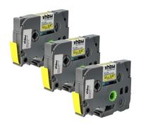 vhbw 3X Label Tape Compatible with Brother PT P300BT, P700, ST-5, RL-700S | Label Printer 4m x 12 mm, Black on Yellow, plastic, Laminated