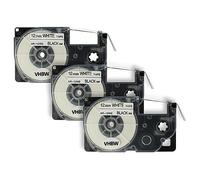 vhbw 3X Label Tape Compatible with Casio KL-130, KL-200, KL-2000, KL-200E, KL-7200, KL-7400, KL-G2, KL-HD1 Label Printer 8m x 12 mm, Black on White - Replacement for XR-12WE1