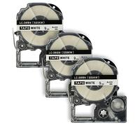 vhbw 3X Label Tape Compatible with Epson LabelWorks LW-1000P, LW-600P, LW-500, LW-400, LW-300 Label Printer 8m x 9 mm, Black on White