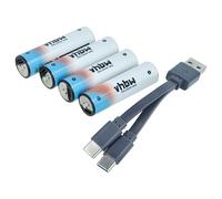 vhbw 4x AA Battery with USB C Connector (2047 mAh, 1.5 V, Li-Ion) + USB-A / 2x USB-C Cable