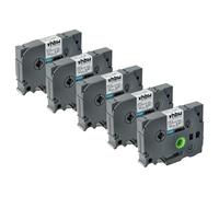 vhbw 5X Label Tape Compatible with Brother PT 1000, 1000BM, 1000BTS, 1000-Series Label Printer 8m x 12 mm, Black on White, Plastic, Flexible