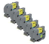 vhbw 5X Label Tape Compatible with Brother PT 7600VP, 9200, 9200DX Label Printer 8m x 24 mm, Black on Yellow, Plastic, Extra Strong, Laminated