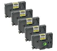 vhbw 5X Label Tape Compatible with Brother PT H101C, H101GB, H101LB Label Printer 8m x 9 mm, Black on Yellow, Plastic, Extra Strong, Laminated