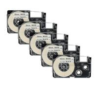 vhbw 5X Label Tape Compatible with Casio KL-C500, KL-8200, KL-P1000, KL-HD1, KL-G2 Label Printer 8m x 18 mm, Black on White, Plastic