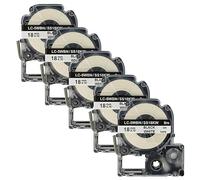 vhbw 5X Label Tape Compatible with KingJim SR550, SR530C, SR6700D, SR750, SR950 Label Printer 8m x 18 mm, Black on White, Plastic