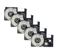 vhbw 5X Label Tape Replacement for Casio XR-6WE1, XR-6WE for Label Printer 8m x 6 mm, Black on White, Plastic