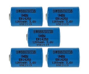 vhbw 5x Lithium ER14250 Round Cell Batteries Replacement for ER3, 922-1262, ER3S, ER4, LS14250, LS3 - Special Battery (1200 mAh, 3.6 V, Li-SOCl2)
