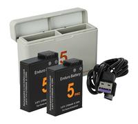 vhbw Charger Set compatible with DJI Osmo Action 5, Osmo Action 5 Pro Camera - 2x battery, 1x charging cradle with USB cable