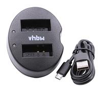 vhbw Dual Micro-USB Charger compatible with Canon PowerShot SX70 HS Camera Battery - Cradle + Micro-USB Cable, Charging Indicator