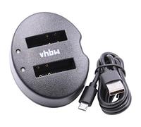 vhbw Dual Micro-USB Charger compatible with Nikon Coolpix S9500, W300, S9700, S9900, S9600 Camera Battery + Micro-USB Cable, Charging Indicator