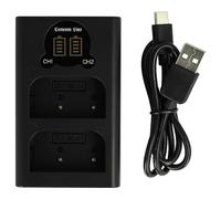 vhbw Dual Micro-USB + USB-C Charger compatible with Olympus BLX-1 Camera Battery - Cradle, Charging Indicator