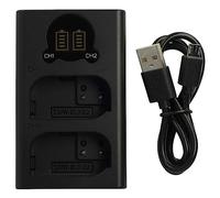 vhbw Dual USB Charger compatible with Panasonic DMW-BLK22, DMW-BLK22E Camera Battery - Cradle + Micro USB Cable with Display