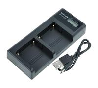 vhbw Dual USB/Micro-USB Battery Charger compatible with Sony DSR-PD170, DSR-PD170P Digital Camera, Action Cam Batteries - Cradle + Micro-USB Cable