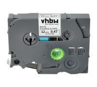 vhbw Label Tape Compatible with Brother PT H107B, H101TB, H105, H108, H108GT, H105VP Label Printer 8m x 12 mm, Black on White, Flexible
