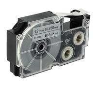 vhbw Label Tape Compatible with Casio KL-200, KL-130, KL-100E, KL-120, KL-1500, CW-L300 Label Printer 8m x 12 mm, Black on Silver, Plastic