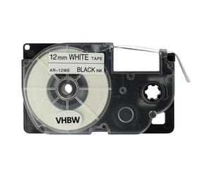 vhbw Label Tape Compatible with Casio KL-60, KL-7000, KL-70E, KL-7400, KL-750E, KL-780 Label Printer 8m x 12 mm, Black on White, Plastic - Replacement for XR-12WE1, XR-12WE