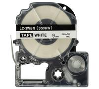 vhbw Label Tape Compatible with Epson LabelWorks LW-700, LW-300, LW-400, LW-500, LW-900P Label Printer 8m x 9 mm, Black on White - Replacement for SS9KW, LC-3WBN