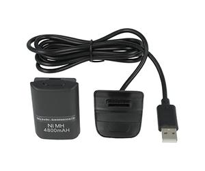 vhbw Play & Charge Kit compatible with Microsoft Xbox 360 Controller - 1x charging cable, 1x battery, Black