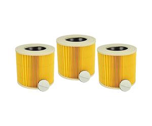 vhbw Set 3x Replacement Filters compatible with Kärcher A 2120 ME, A 2111, A 2131 pt Wet and Dry Vacuum Cleaner - Cartridge Filter, Yellow