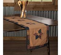 VHC Brands 53813 Primitive Tabletop Kitchen Patriotic Patch Cotton Patchwork Star Rectangle 13x48 Runner, Deep Red
