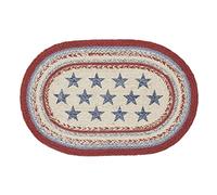 VHC Brands Celebration Dining Table Placemat, Braided Jute, Oval, Red Creme Blue, 12x18
