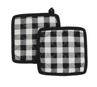VHC Brands Cotton Pot Holder Set of 2, Heat Resistant, Kitchen Potholders, Annie Buffalo Check Collection, Square 8x8, Country Black & White Checkered